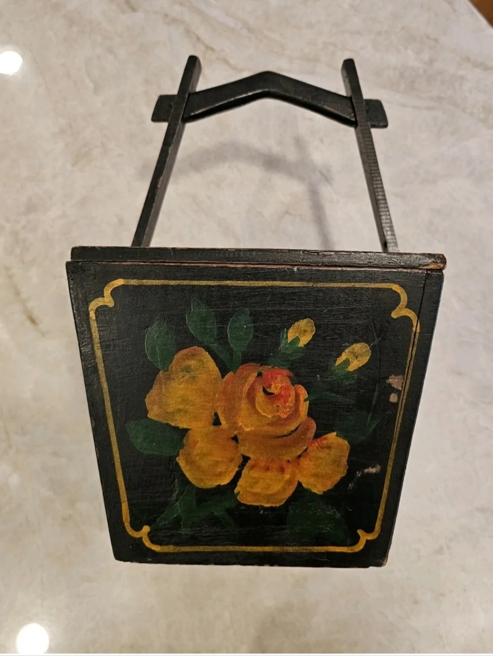 Antique Chinese Wooden Wedding Box/ Rice Basket Hand Painted 19th Cent.